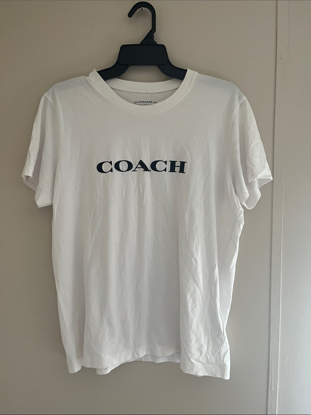 Coach White Short Sleeve Crewneck T-Shirt with Navy Logo